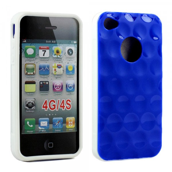 Wholesale iPhone 4 4S Circle Gummy Case (Blue-White)